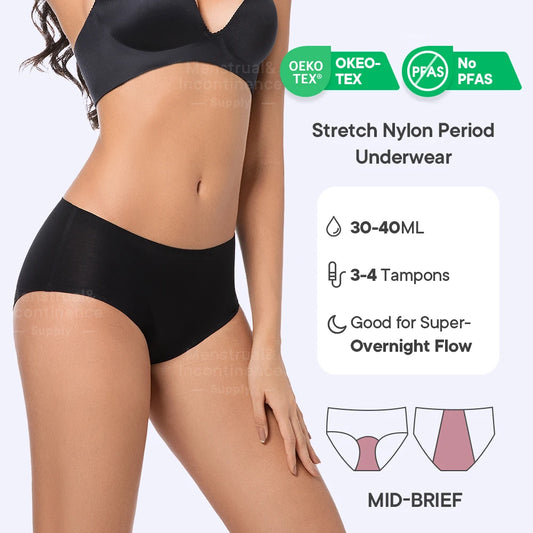 Women's Physiological Briefs Bamboo Fiber Super Absorption Mid-waist Menstrual Panties 4-Layer Leakproof Protection.