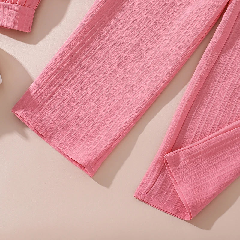 Girls Sets 4-16 Years Shirt Long-Sleeved Coat + Loose Casual Long Pants For Girls Korean Style Suits Summer Fashion Clothes Sets.