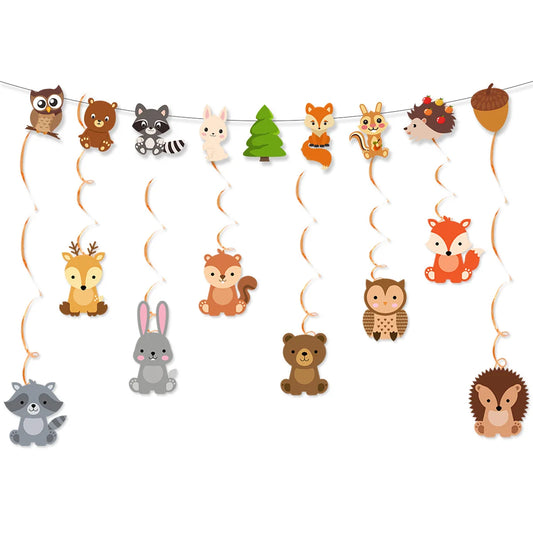 Wald Wald Thema Hintergrund Safari Tiere Alles Gute zum Geburtstag Banner Spirale Aufhänger Kuchen Topper Baby Dusche Geburtstag Party Dekor.
