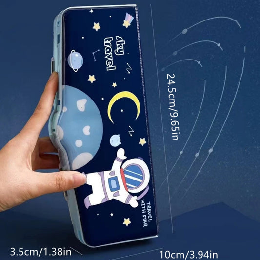 Mechanisches, verformbares, niedliches Federmäppchen mit Stifteinsatz, multifunktionaler Schlüsselschalter, Cartoon-Aufbewahrungsbox für Schule und Schreibwaren aus Kunststoff.
