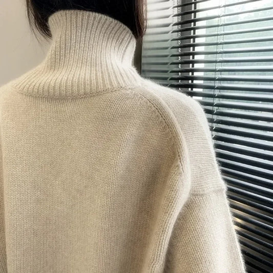2023 Autumn and Winter New Thick Sweater Women High Neck Pullover Sweater Warm Loose Knitted Base Sweater Jacket Tops.
