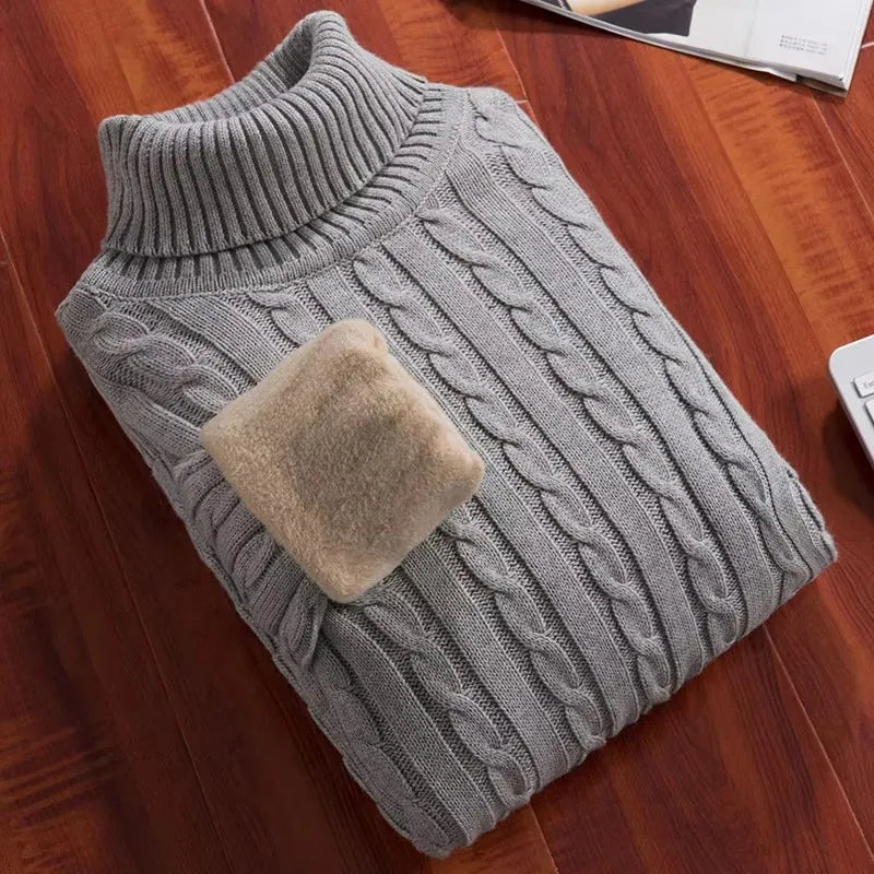 Men's Pullovers Velvet Thickened Sweater Men's Winter Turtleneck Base Shirt Thick Knitted Shirt Warm Men's Inner Clothes.