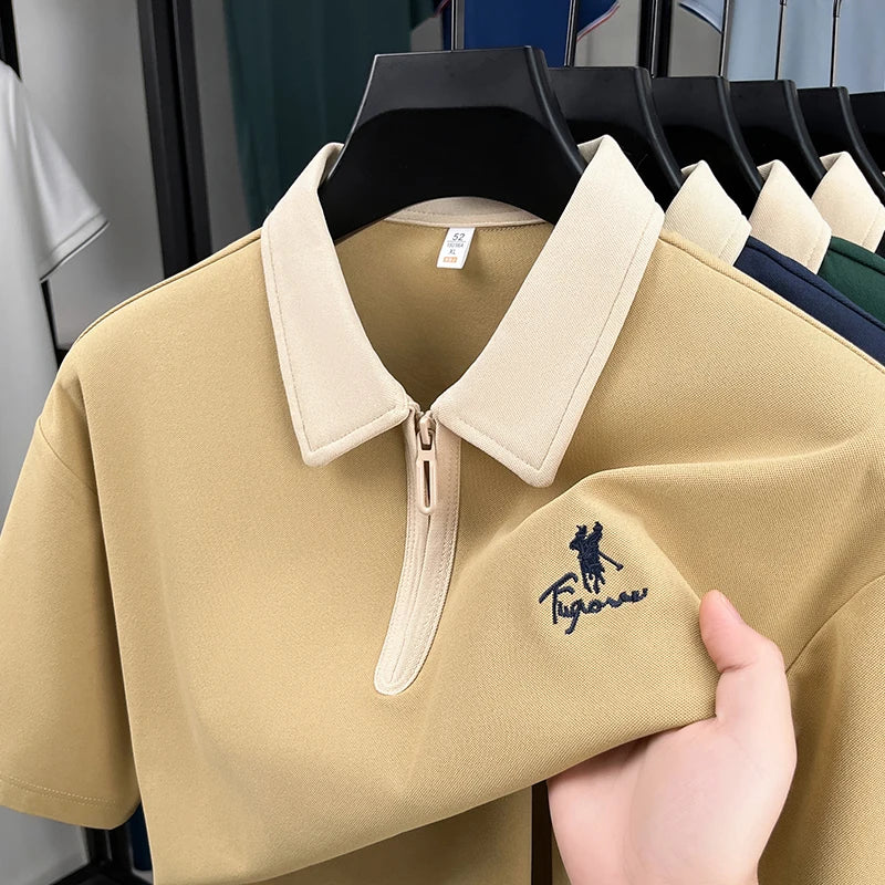 Designer brand fashion short sleeve polo shirt men luxury pony embroidery breathable summer color blocked high-end Paul T-shirt