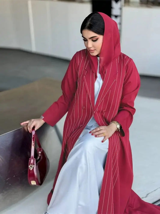 Ramadan Eid Red Kimono Open Abaya Damen Dubai Luxury Islam Muslim Summer Women Kebaya Kaftan Robe Femme Musulmane without hijab.