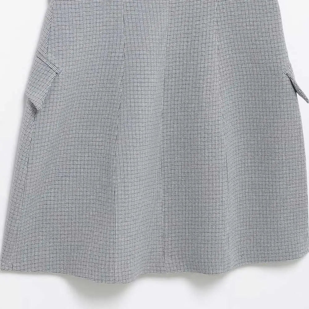 TRZA Mode Zweireiher Plaid Halter Mini Kleid für Frauen Front Klappen Taschen Backless Weibliche Kleider Vestidos Mujer.