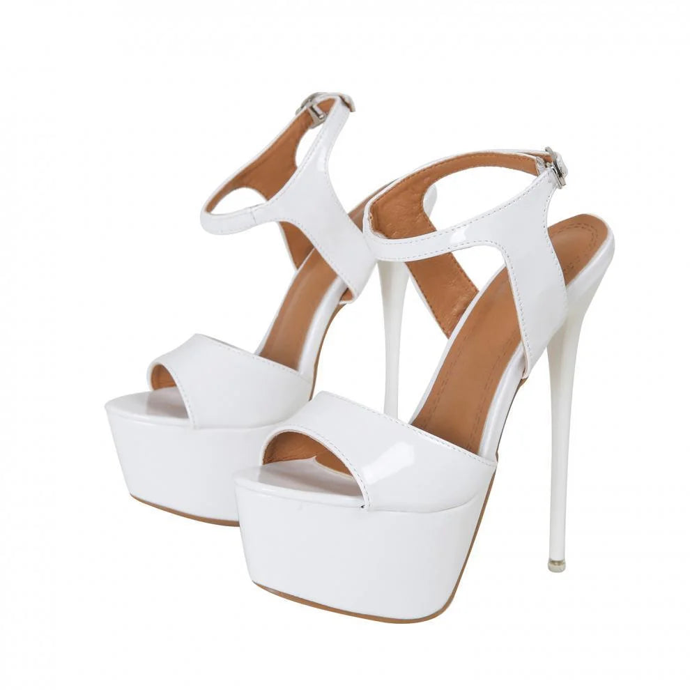 Big Size 45 46 Black Patent Leather Super High Heels Platform Sandals For Women Sexy Open Toe Shoes Pumps Party