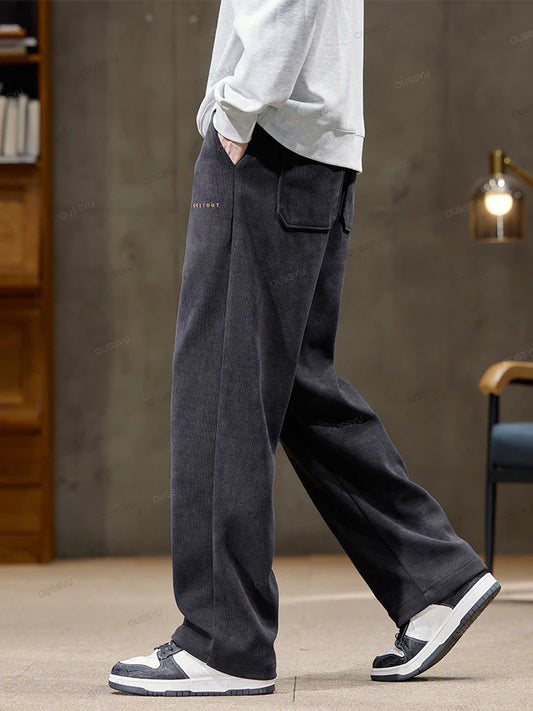High Quality Brand Clothing Autumn Winter Corduroy Pants Men Elastic Waist Straight Thick Korea Outdoors Casual Trousers Gift.