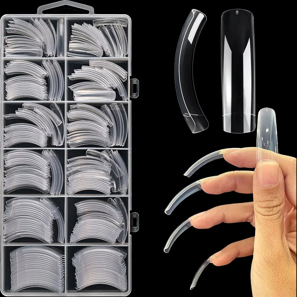 240PC Professional 3XL Extra Long Clear Square Nail Tips 12 Sizes Half Cover Acrylic Nails NO C CURVE Long Square Fake Nail Tips
