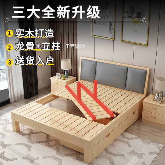 Massivholz Modernes einfaches 1,8 Meter Doppelbett Mietzimmer 1,2 Meter Einzelbett 1,5 Meter einfacher Bettrahmen