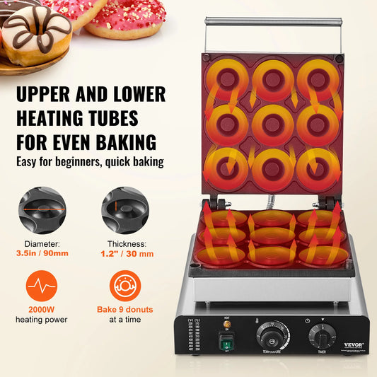 SucceBuy Electric Donut Maker Commercial Doughnut Machine with Non-stick Surface Double-Sided Heating Waffle Doughnut Machine.