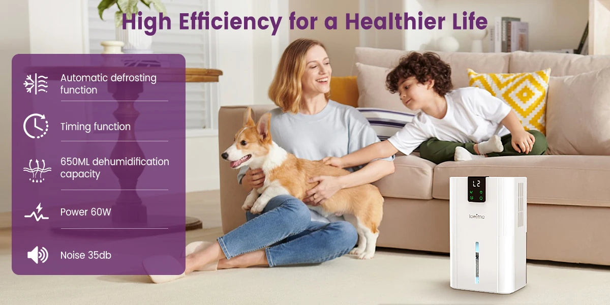 LOEFME 2.8L Mute Dehumidifier 650ml/Day Moisture Absorbers Air Dryer Quiet Air Dehumidifier with Touch Display For Home Bathroom.