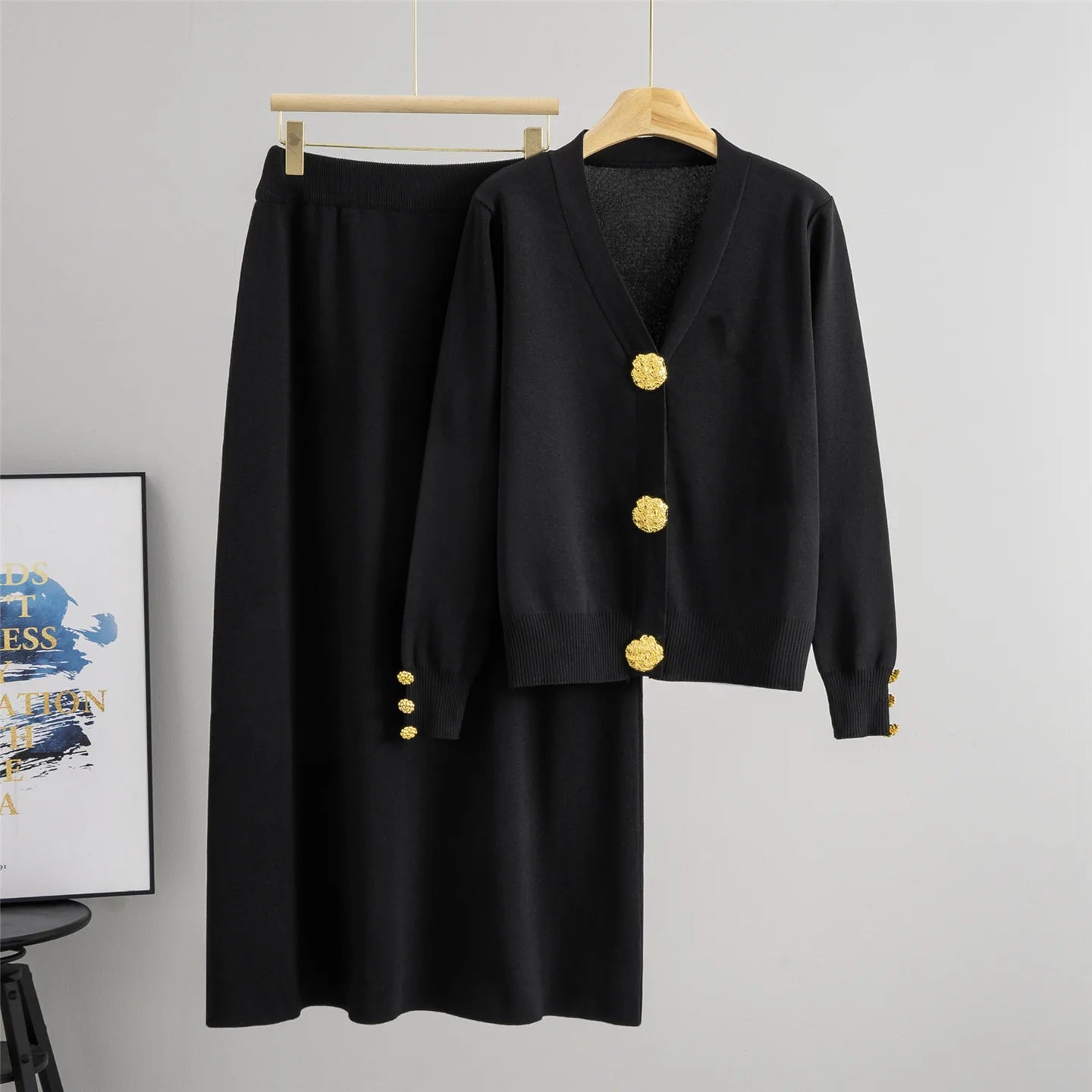 Women Knitted Sweater Muslim 2 Piece Set Cardigan Single Breasted Coat Long Skirt Suit Knit Outfits Morocco Autumn Winter 2025