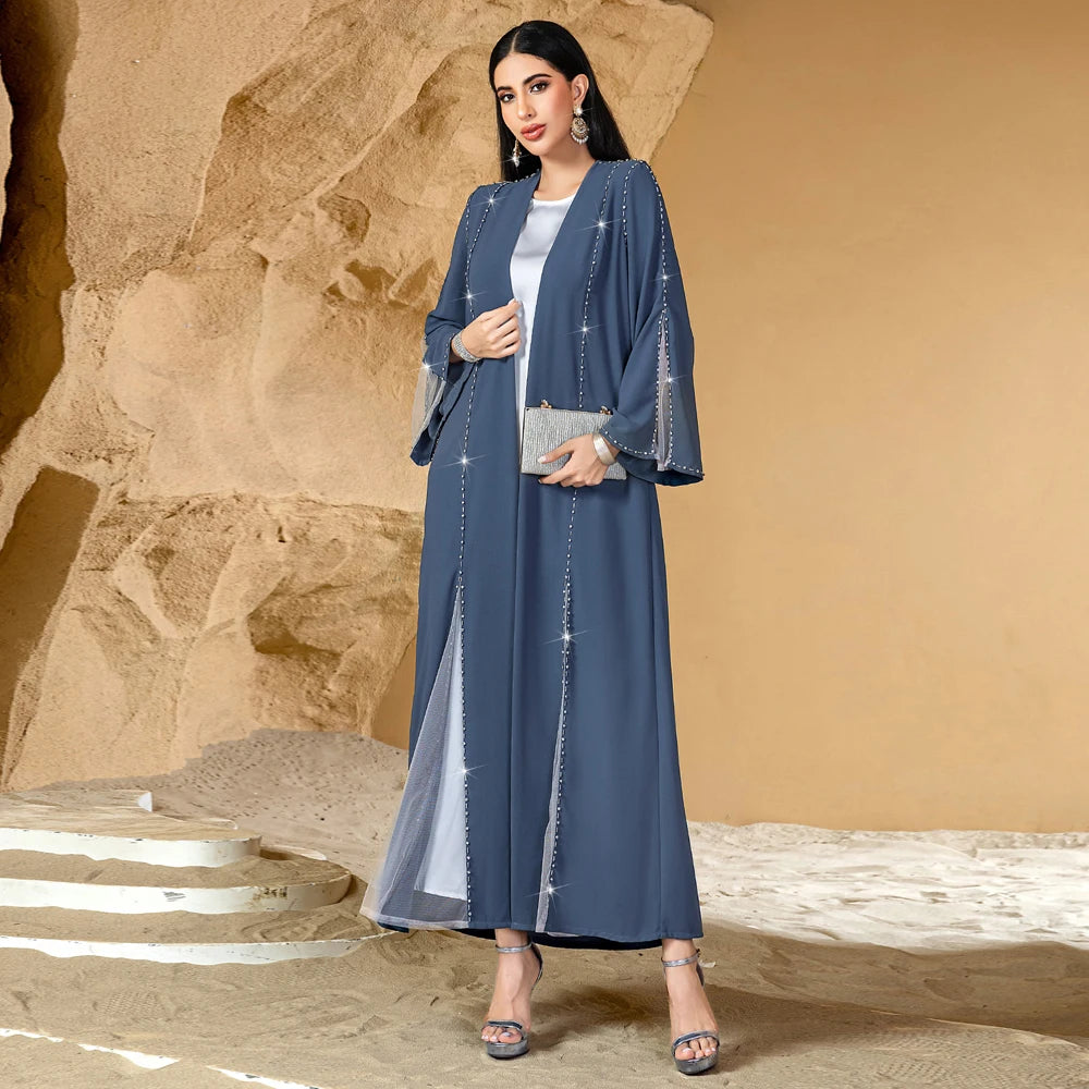 Eid Diamonds Abayas for Women 2025 Fashion Muslim Dress Dubai Open Abaya Kebaya Kimono Jalabiya Caftan Marocain Femme Robe Gown