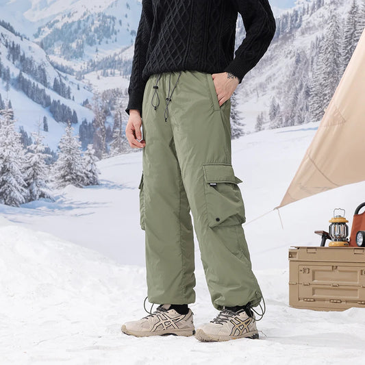 Winter Duck Down Skiing Cargo Pant Men Women Outdoor Thick Warm Loose Casual Sports Techwear Down Pants Track Trouser Sweatpants.