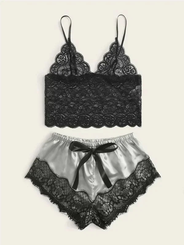 Weibliche Pyjama Sets Spaghetti Strap Top und Shorts Pyjamas Sexy Dessous Seide Satin Nachtwäsche Sommer Hause Tragen Frauen Schlaf Tuch