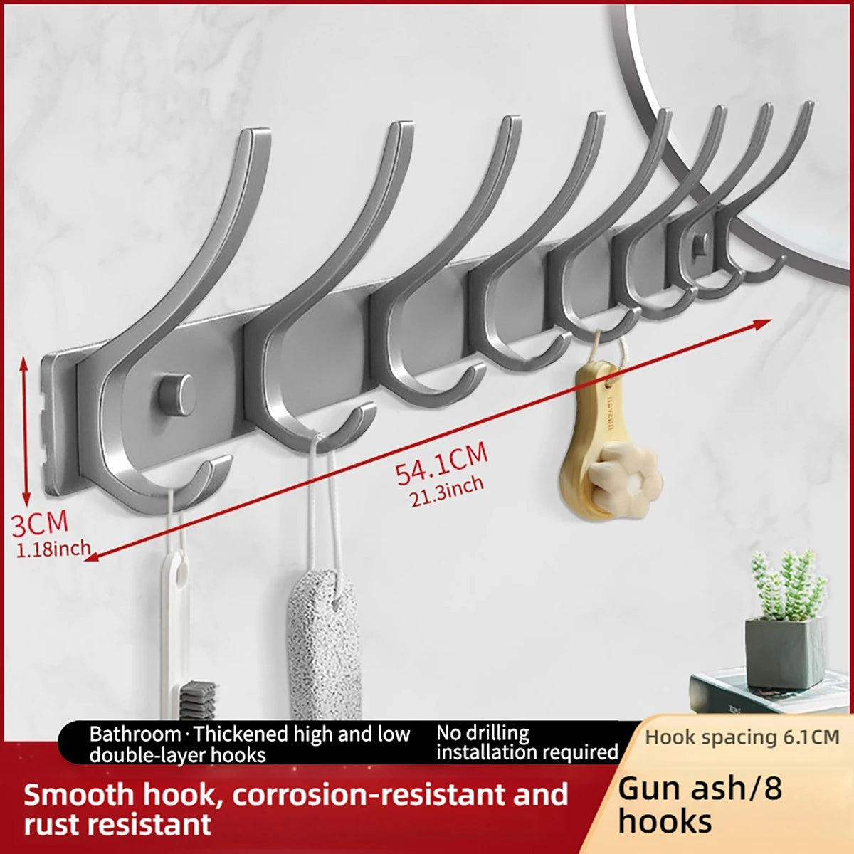 Space Aluminium-Badezimmerhaken hinter der Tür, hohllose Badezimmerhaken, Schlafzimmeraufbewahrung, Wandaufhängerhaken
