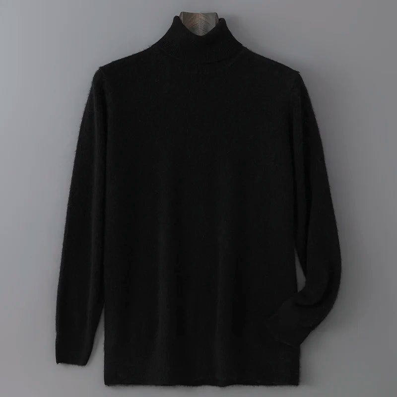 2025 Autumn/Winter High Collar Men's 100% Pure Wool Stylish Youth Loose Knitted Outerwear Flip Collar Casual Base Men's Sweaters