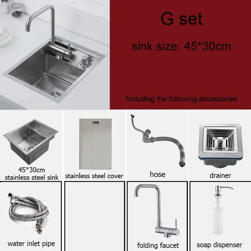 Küchenspüle aus Edelstahl 304, für Inselbar, gebürstete Oberfläche mit faltbarem Wasserhahn, Deckelabdeckung, Seifenspender, Gemüsebeckenwaschbecken