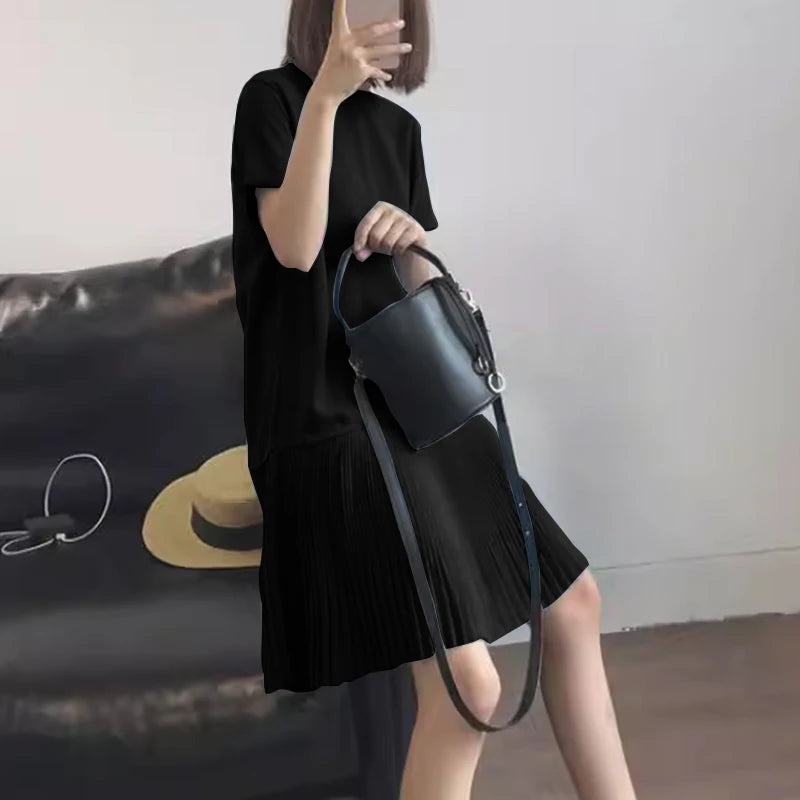 Zanzea lässig solide plissierte Kleid Frauen Sommer Kurzarm knielange Robe 2024 koreanische lose einfache Patchwork Vestido Overs ize