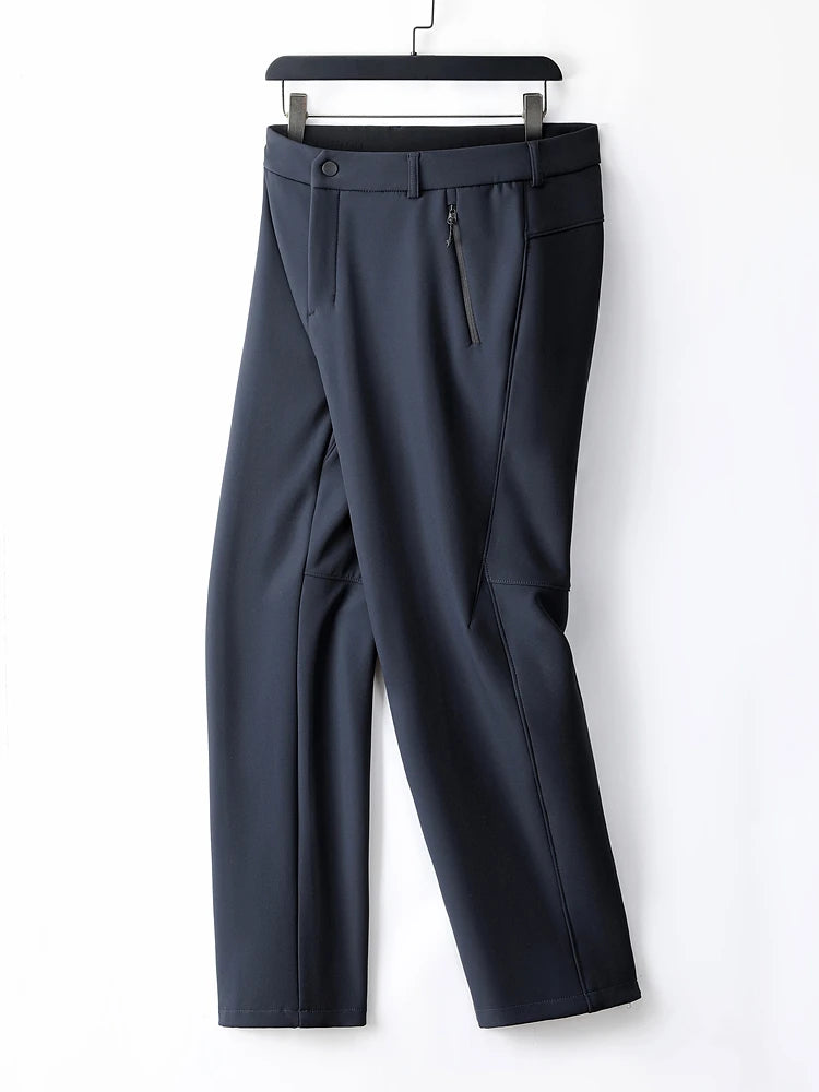 Men's Performance Casual Pants Fleece Lined Outdoors Waterproof Windproof Warm Trousers Business Travel Golf Stretch Pants.