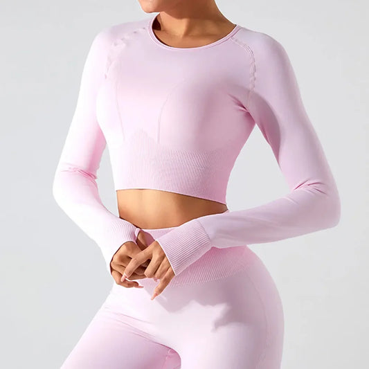 Women's Seamless Long Sleeve Top Yoga Shirts Running T-Shirt Workout Running Fitness Gym Sports Top Training Crop Top Solidcolor.
