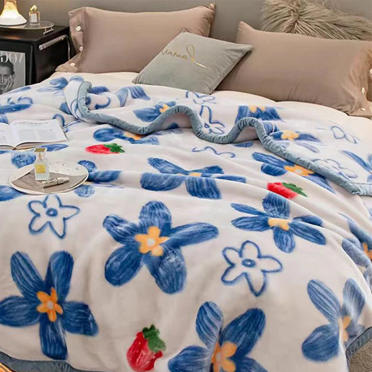 Winter Mink Blankets For Beds Soft Warm Double Layer 150*200Cm Cartoon Floral Pattern Faux Fur Thick Plaid Blankets.