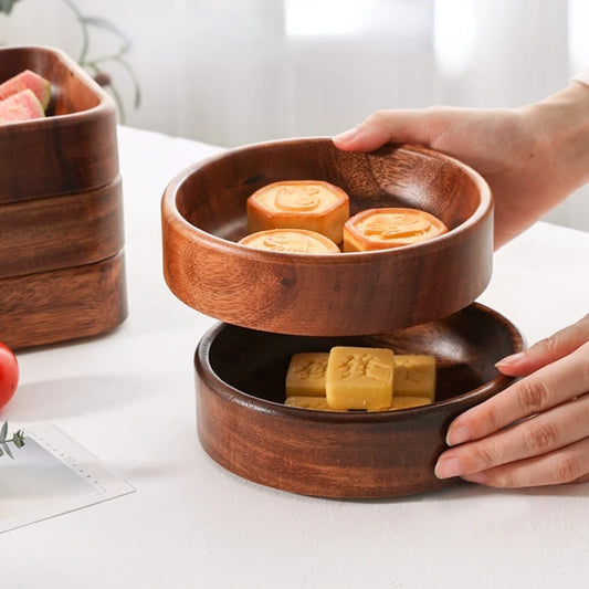 Acacia Wood Dried Fruit Plate High-grade Wooden Fruit Plate Snacks Home Refreshment Tray Nut Box Organizer.