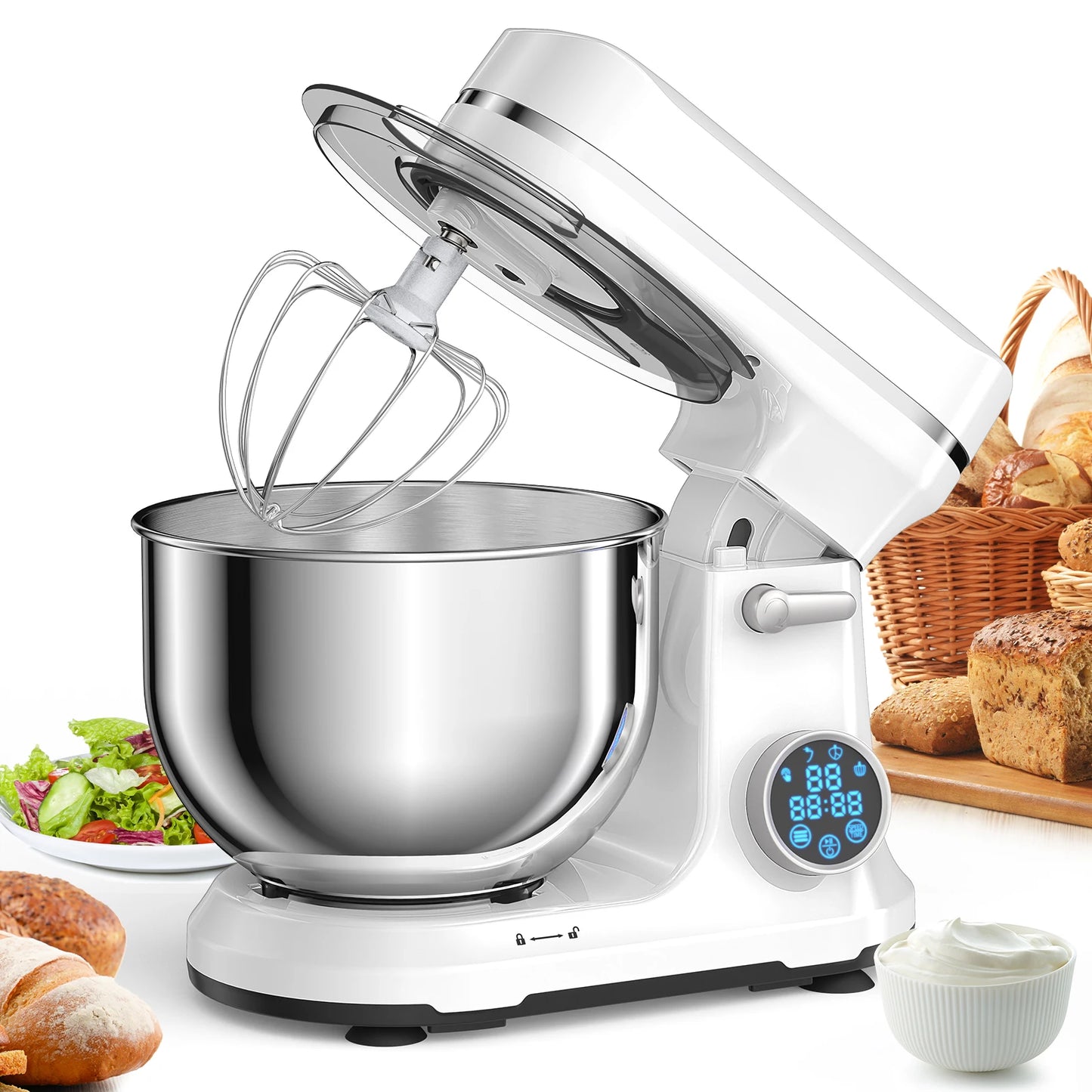 5L Kitchen Stand Mixer, 1200W 11-Speeds DC Motor, Digital OLED Screen, Electric Food Mixer with Dough Hook, Whisk