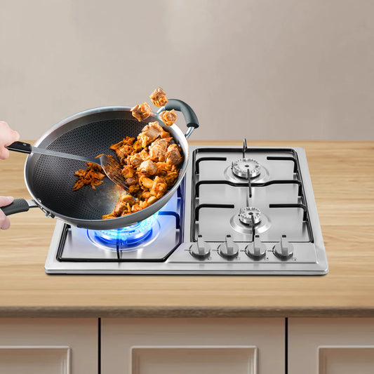 Stainless Steel Natural Gas Stove 4 Burners High Efficiency Stove Stable Anti-slip Homes or Restaurants Automatic Protection.