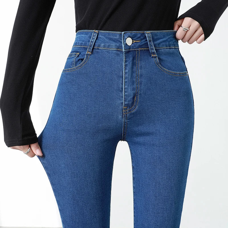New Sexy Women Light Blue Slim Skinny Denim Jeans High Waist Elastic Mom Jeans Stretch Pencil Pants Streetwear Tight Trousers.