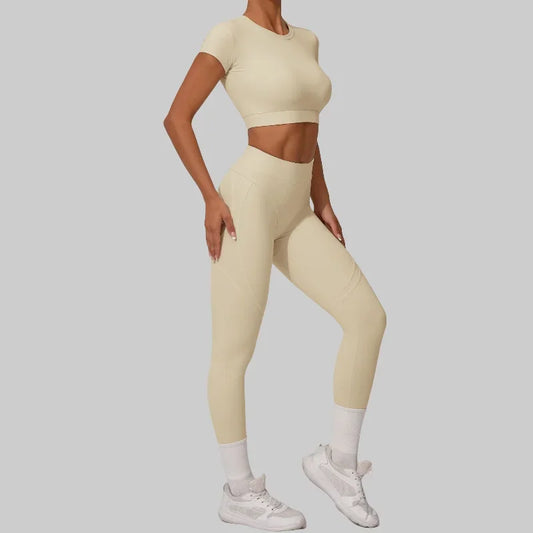 Seamless Yoga Sets Sports Fitness High Waist Hip Lift Tight Breathable Tracksuit Workout Clothing Gym Leggings Suit for Women.