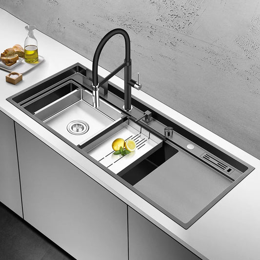 ASRAS New Nanometer Kitchen Sink Handmade Sink 4mm Thickness 240mm Depth Large Size Single Kitchen Sink With Drain Plate Sinks