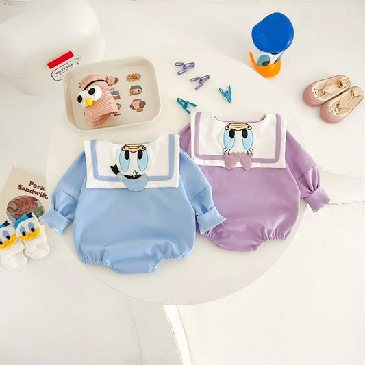 Neugeborenen Baby Strampler Socke Hut 3 stücke Set Cartoon Donald Daisy Ente Kleidung Jungen Mädchen Overall Infant Kurzarm Body k732.