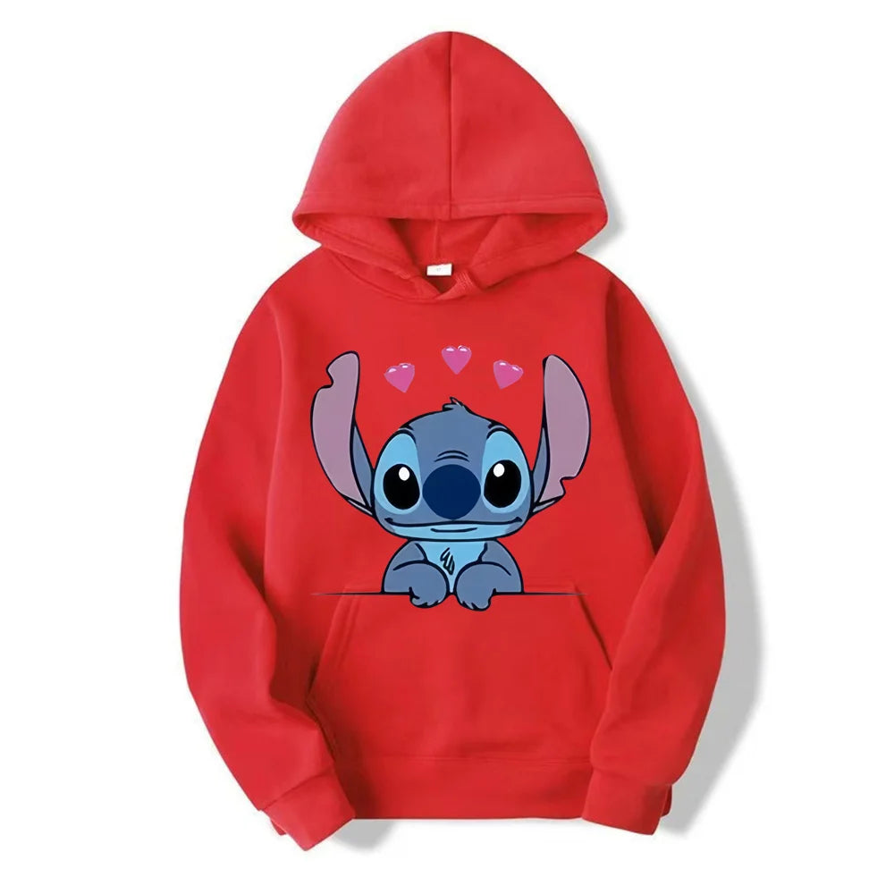Disney Stitch Cartoon Anime Women Pullover Spring Autumn Men Oversized Hoodie 2024 Fashion Casual Couple Sweatshirt Clothes Tops.