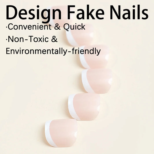 French False Toe Nails White Edge Design Ins Simple Artificial Toe Nails Patch Wearable Removable Korean Press on Toenails 24pcs.