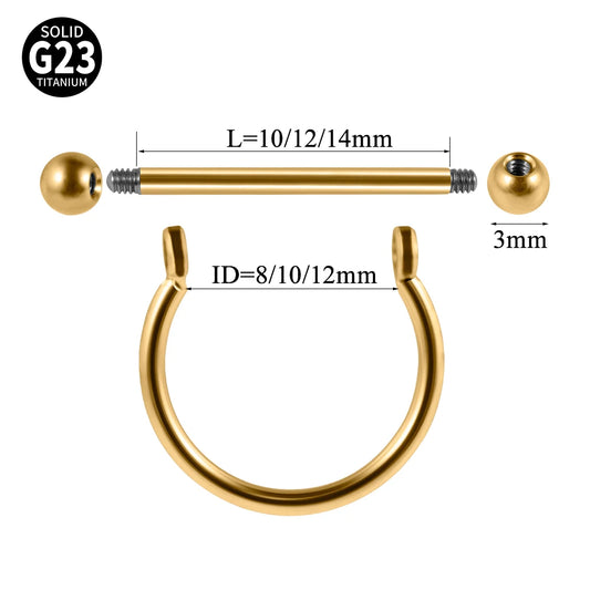1PC ASTM F136 Titanium Ear Daith Rook Lobe Barbell Micro Zircon Hoop Earring Gold Plated Cartilage Piercing Jewelry.