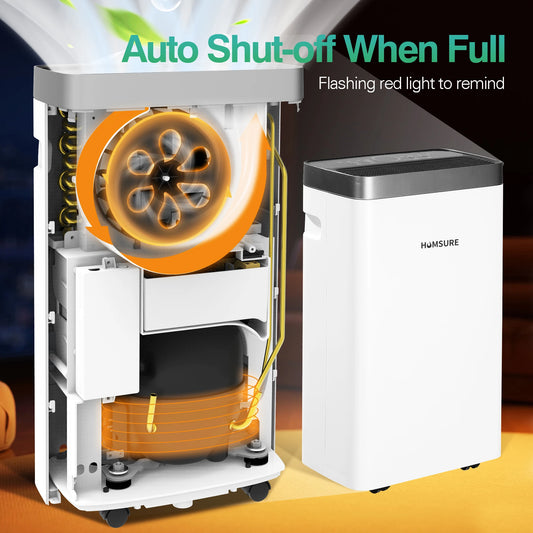 HUMSURE Dehumidifier 16 L/Day, Electric Dehumidifier with Drain Hose 1.2 m, Room Dehumidifier with LED Display.