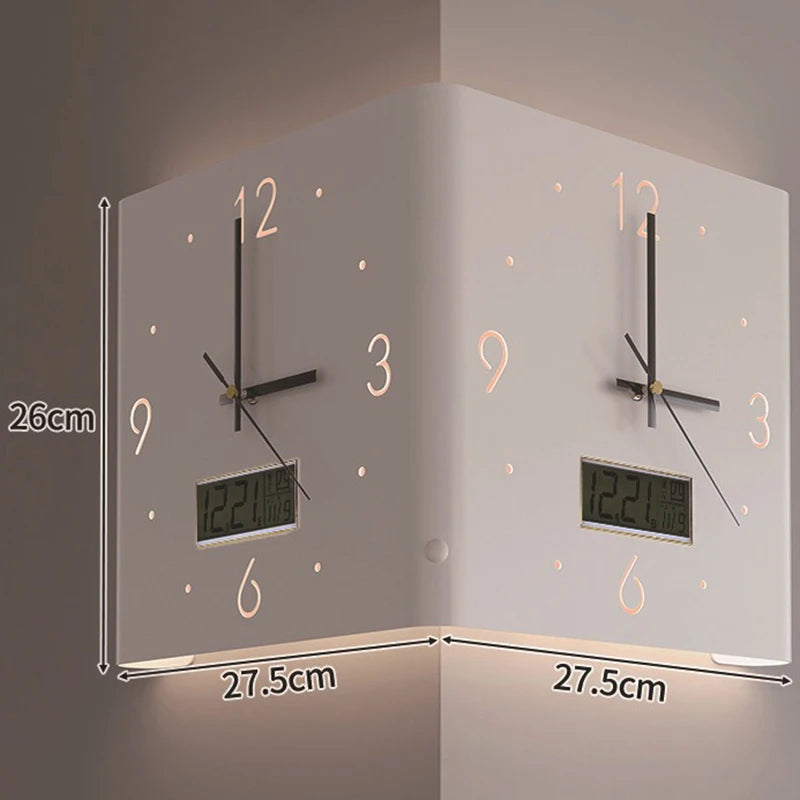 Wohnzimmer Wanduhren Gebogene Ecke Doppelseitige Stille Wanduhren LED Induktion Beleuchtung Uhr Luxus Design Dekor