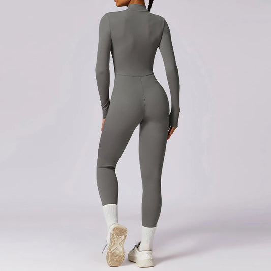Zipper Long Sleeve Jumpsuit Gym Sportswear Women Yoga Boilersuit Women Sports Jumpsuit Fitness Rompers Stretch Workout Bodysuits.