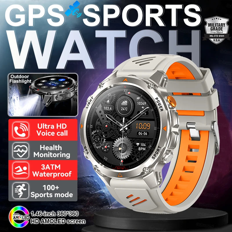 2025 New Outdoors Sports Military GPS Smart Watch 3ATM Waterproof Built-in Dual-Band GPS Compass Altimeter Swimming Smartwatches