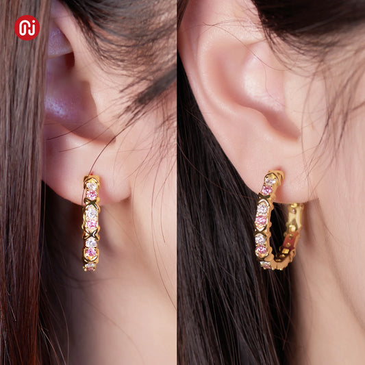 GIGAJEWE Moissanite D Nova Pink Color VVS1 Total 1.92ct 925 Silver Earring 18K Gold Plated Diamond Test Passed Jewelry Girl Gift.