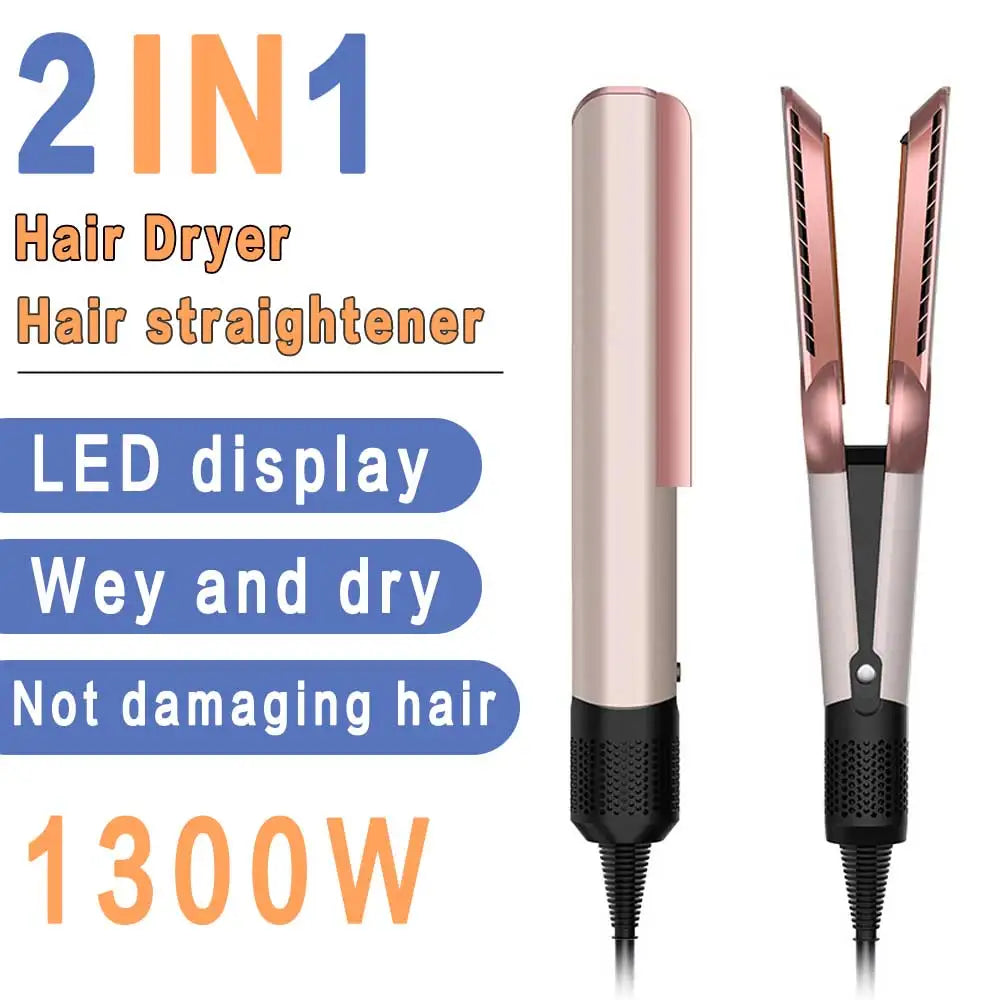 Professional 2-in-1 Hair Dryer and Straightener Negative Ion Iron Long Lasting Styling Tool Wet and Dry Straightener
