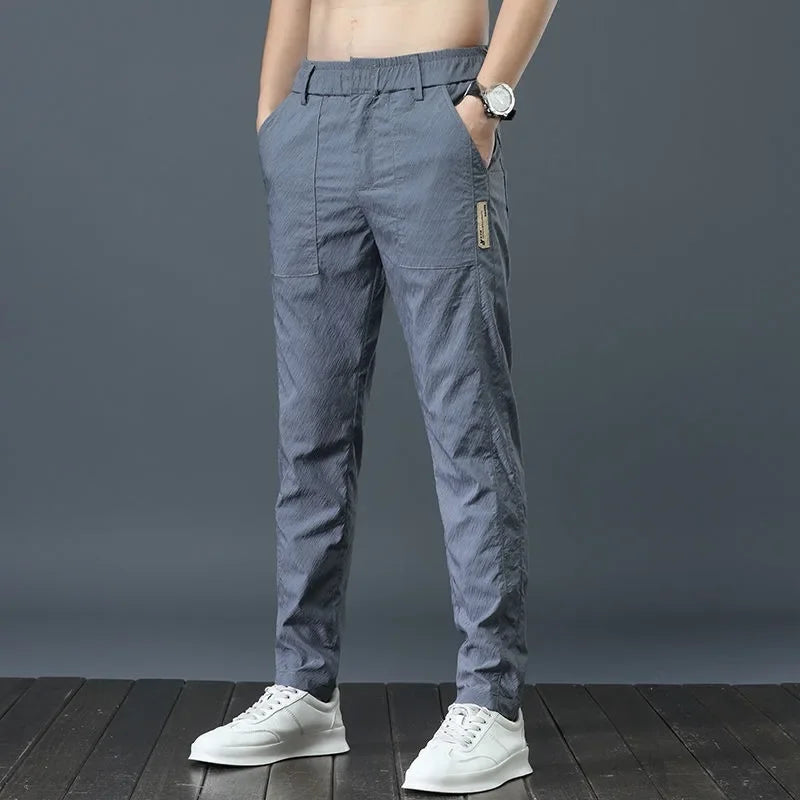 Men's Ice Silk Ultra-thin Casual Pants Korean-style Trendy Loose-fit Straight-leg Lightweight Quick-dry Long Trousers For Summer