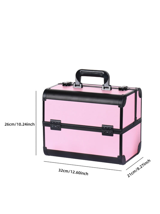 Makeup Train Case Aluminum Alloy Case Pedicure Tool Box with Handle Cosmetic Box Portable Makeup Case Organizer.