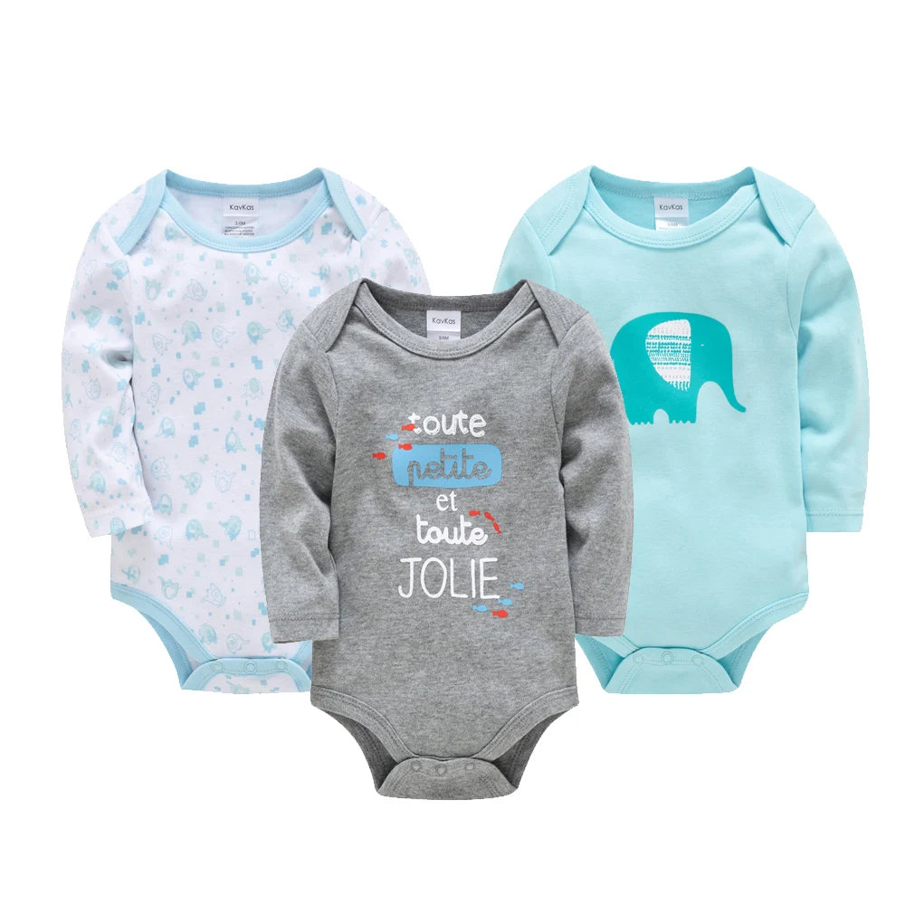 3 Teile/satz Baby Jungen Kleidung 100% Baumwolle Kinder Overall Langarm Niedlichen Elefanten Druck Babyspielanzug Neugeborenen Body Für 0-24 M.