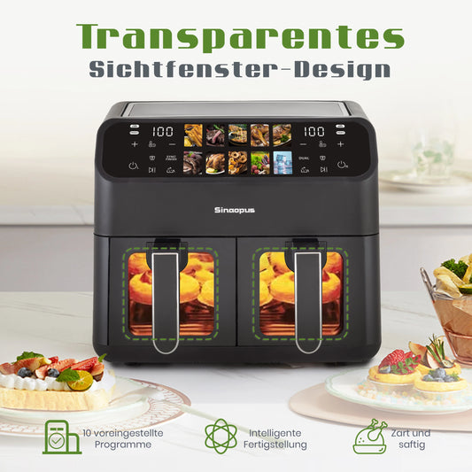 10L Multi Function Dual Basket air fryers Smart machine Viewing Window Electric Hot fryer Oilless Cooker with LED Touch Control.