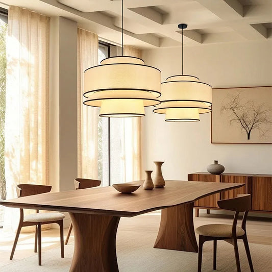 Wabi Sabi Hängende Chadnelier-Leuchte, japanische Stoff-Pendelleuchte für Schlafzimmer, Esszimmer, Küche.