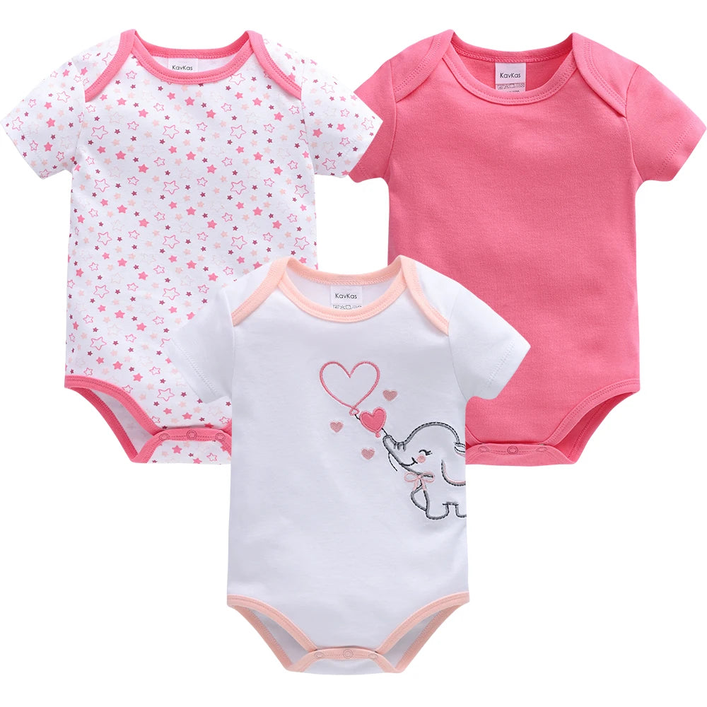 Kavkas 3-teiliges Baby-Body für 0–12 Monate, kurzärmelig, Sommer-Baumwollkleidung, cooles Print-Design, Säuglingskostüm.