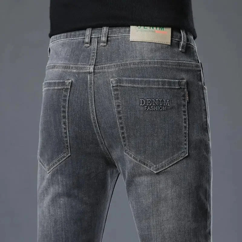 Loose Casual Jeans for Men Mid-aged Thick Winter Long Pants Business Style Straight Leg Spring Autumn Korean Version