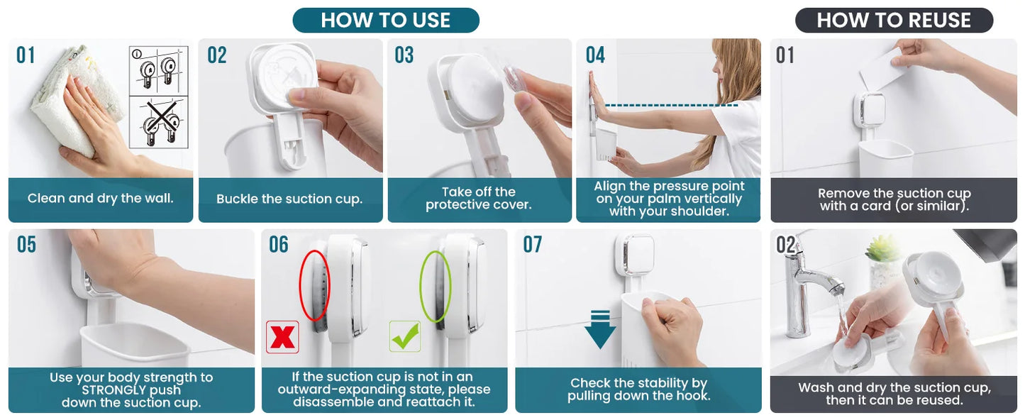 TAILI Zahnbürstenhalter mit Saugnapf für die Dusche, bohrfrei, abnehmbare Zahnpasta, selbstentleerender Rasiererhalter, Organizer für Badezimmer